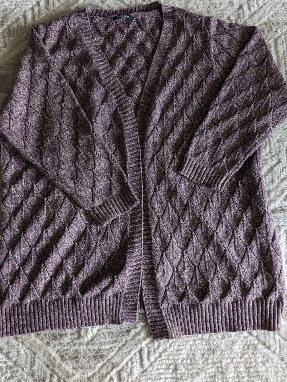 Bloomchic Size 26 NWOT Women's Diamond-Knit Open Cardigan Sweater - Mauve Purple